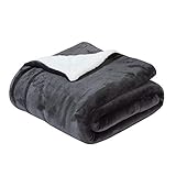 SOCHOW Sherpa Decke Dunkelgrau zweiseitige Wohndecken Kuscheldecken, Dicke warm Sofadecke/Couchdecke aus Sherpa, 150 x 200 cm flausch Fleecedecke als Sofaüberwurf oder Wohnzimmerdecke