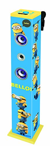 DESPICABLE ME Minions, GRU - Torre de Sonido con Altavoces Luminosos con Bluetooth, micrófono, Mando a Distancia, Ideal para Karaoke (Lexibook K8050DES)