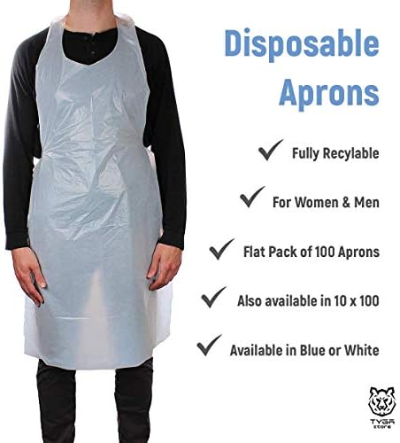 TYGA Store | Disposable Polythene Aprons, PPE Aprons Disposable - Single Use Throw Away Waterproof Aprons for Adults, Flat Pack (1000, White)