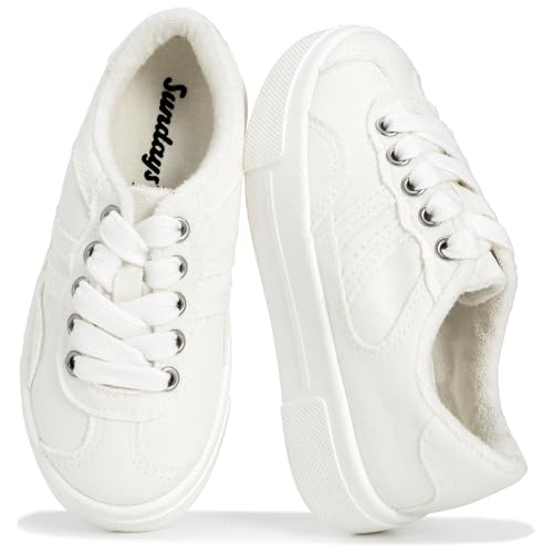 Sundays Girls Platform Sneakers - Lightweight Non-Slip Girls Platform Shoes - Kids Platform Sneakers with Memory Foam Insole Lace-Up Rubber Outsole (Hailey Kids OFWHTCVS 1K) Off White Canvas