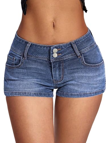 IWD Low Rise Jean Shorts for Women Y2k Stretchy Mini Denim Shorts 2026 Summer Trendy Micro Jorts Country Concert Outfits (Medium Blue Small)