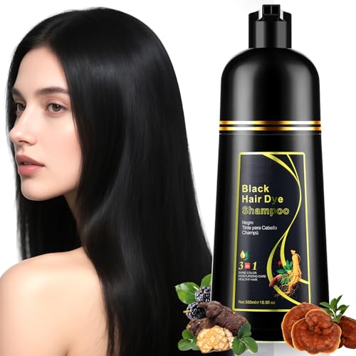 YUOLITA Champú para el Cabello Negro para Hombres y Mujeres, 100% Grey Hair Coverage Champú Instantáneo para Teñir el Cabello con Tinte de Depilación Blanca (500ML-Negro)