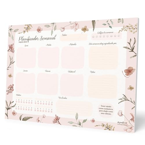 Imagen de Planificador semanal A4 Raquel Beck Weekly planner : Planner Sin Fecha en Español Organizador semanal escritorio [54 págs