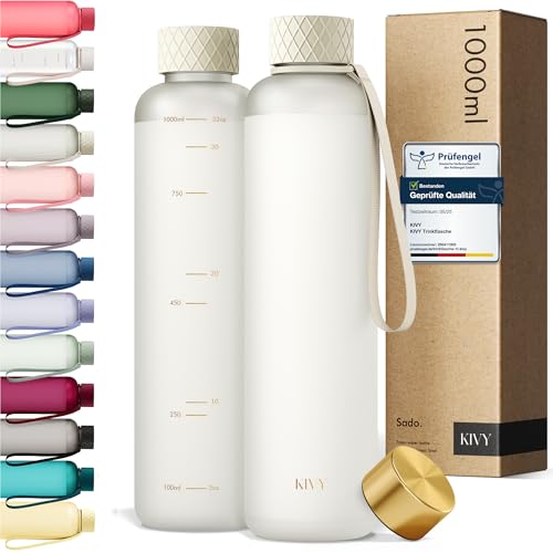 KIVY Tritan Trinkflasche 1l - Kohlensäure geeignet & Auslaufsicher - Für Sport, Schule & Büro - Sport Trinkflasche Gym - Wasserflasche Sprudel geeignet - Sportflasche 1 Liter - Weiß/Gold KIVY Tritan Trinkflasche 1l - Kohlensäure geeignet & Auslaufsicher - Für Sport, Schule & Büro - Sport Trinkflasche Gym - Wasserflasche Sprudel geeignet - Sportflasche 1 Liter - Weiß/Gold