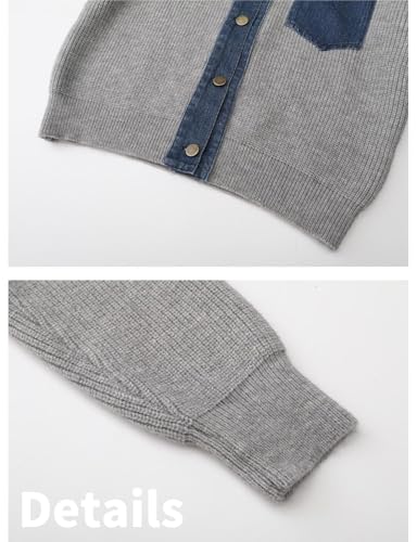 happlan Women's Knitted Long Sleeve Denim Patchwork Cardigan Sweater Jacket Top4
