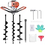 TUOKE Gas Powered Post Hole Digger Earth Auger Drill 62CC 2 Stroke with 3 Auger Bits + Extension Bar for Fence and Planting