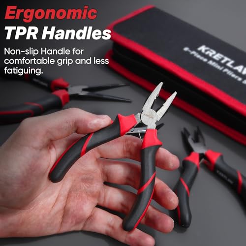 Mini Pliers Set 6Pcs - Needle Nose, Long Nose, Bent Nose, Diagonal, End Cutting and Linesman for DIY, Electronic Repairing & Jewelry with Pouch