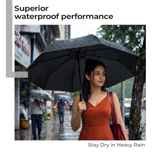 Image of Lifelong UV Umbrella with Novelty Carabiner Handle | 3-Fold Travel Umbrella for Rain | Windproof & Compact for Sun Protection | Auto Open & Close | 8 Ribs Men & Women (Black)