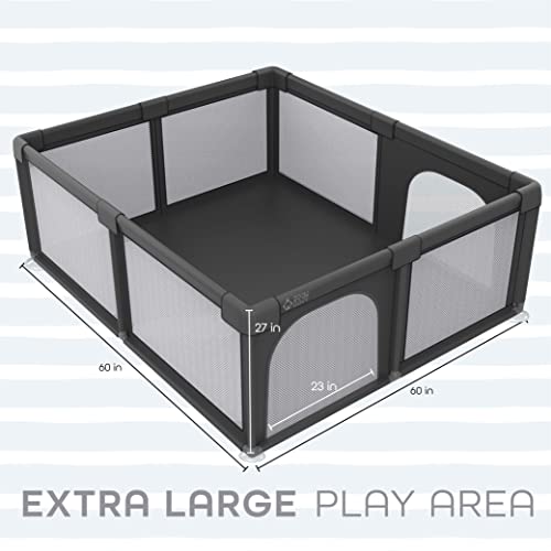 Baby Playpen 60x60in - Kids Activity Center with Anti-Slip Base - Portable Indoor & Outdoor Playard for Toddlers - Foldable Safety Play Yard for Babies - Baby Fence Play Area With Soft Breathable Mesh - Thumbnail 2