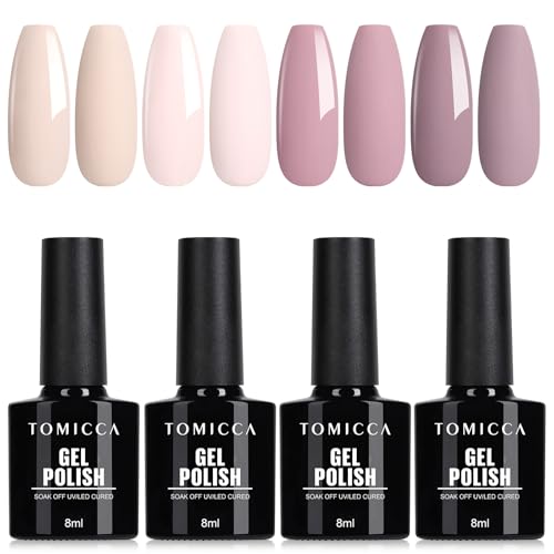Image of TOMICCA Gel Polish, Nude Gel Nail Polish Set- 4Pcs Nude Colours Neutral Brown Soak Off UV/LED Gel Kit for Salon & Home Manicure, Beauty Gift for Women Girls
