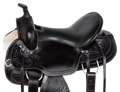 Acerugs Size 15” 16” 17” 18” Short Skirt Western Gaited Horse Saddle Tack Set Trail Endurance Comfy Seat Premium Leather (Black, 17") #TOP4