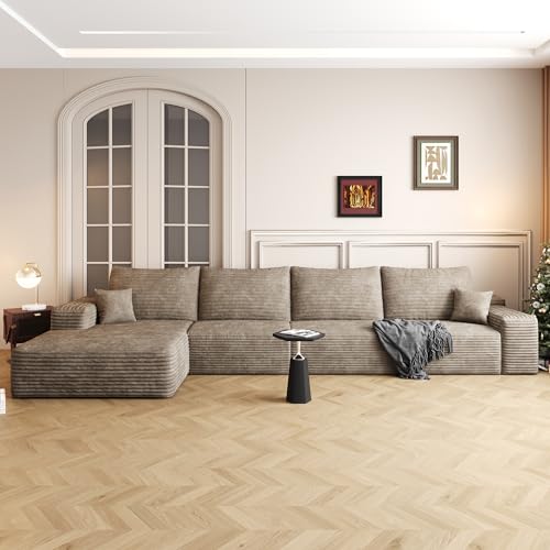 AUGOP 136" Sectional Couches for Living Room Modern Modular Sofa with L-Shape Couchs Upholstered Boneless Couch Deep Seat Sectional Couch with Chaise (Camel, Left Facing Chaise+3Seaters)