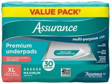 Assurance Premium Quilted Underpads, XL Size, Maximum Absorbency,( 30 Count, Pack 1 )