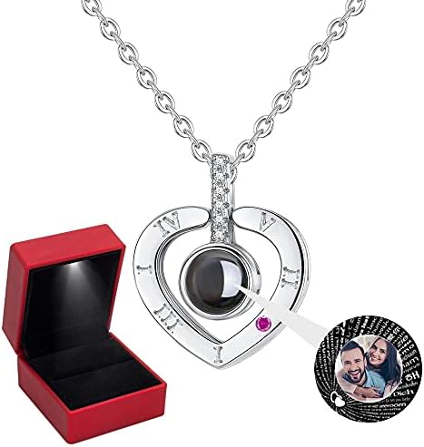 Personalized Photo Projection Necklace,925 Sterling Silver Projection Photo Necklace Custom Gift I Love You 100 Languages Pendant Jewelry Gifts for Women Girls