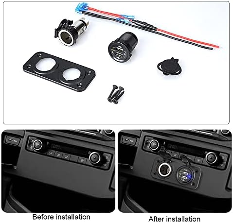 Siwinparts Dual USB Car Charger Socket Panel with 12V/24V Cigarette Lighter Socket - Quick Charge 3.0 USB Charger Car Power Outlet Socket Waterproof Cigarette Lighter Adapter for Car Boat Truck RV