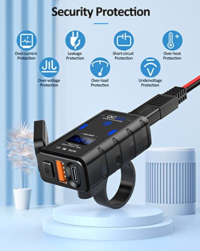 Image of EXTRACTME Motorcycle USB Charger, Upgraded 6.4A Quick Charge 3.0 & Type C PD Dual Phone Charger with Voltmeter, Waterproof Motorcycle Accessories for Phone, Tablet, GPS, etc