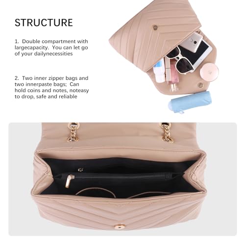 Image of Women Shoulder Bag, Fashionable Quilted Vegan leather Crossbody Purses with Adjustable Chain Designer Purses