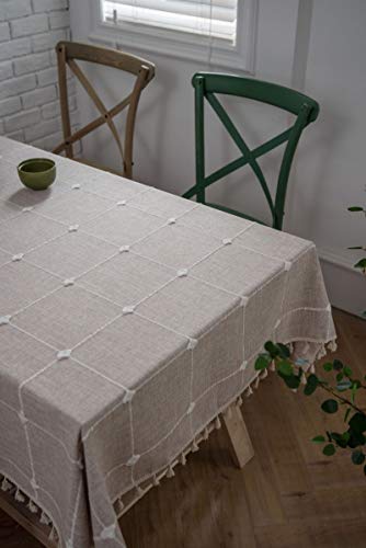 Nappe rectangulaire carreaux avec dentelle frange café couverture moderne pour table 140x220 - 7
