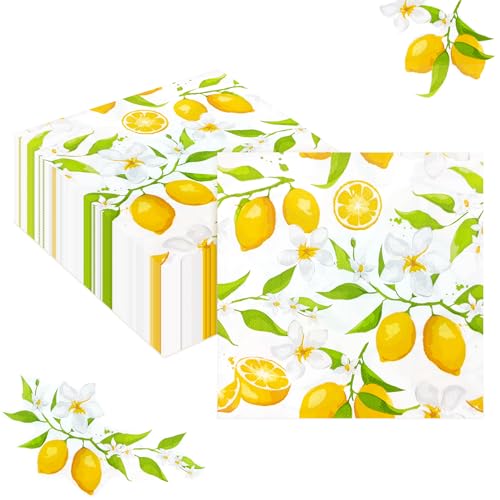 LYLIDIA 100 servilletas de papel de limón, 33 x 33 cm, servilletas de verano para bodas, bautizos, cumpleaños, confirmaciones, fiestas