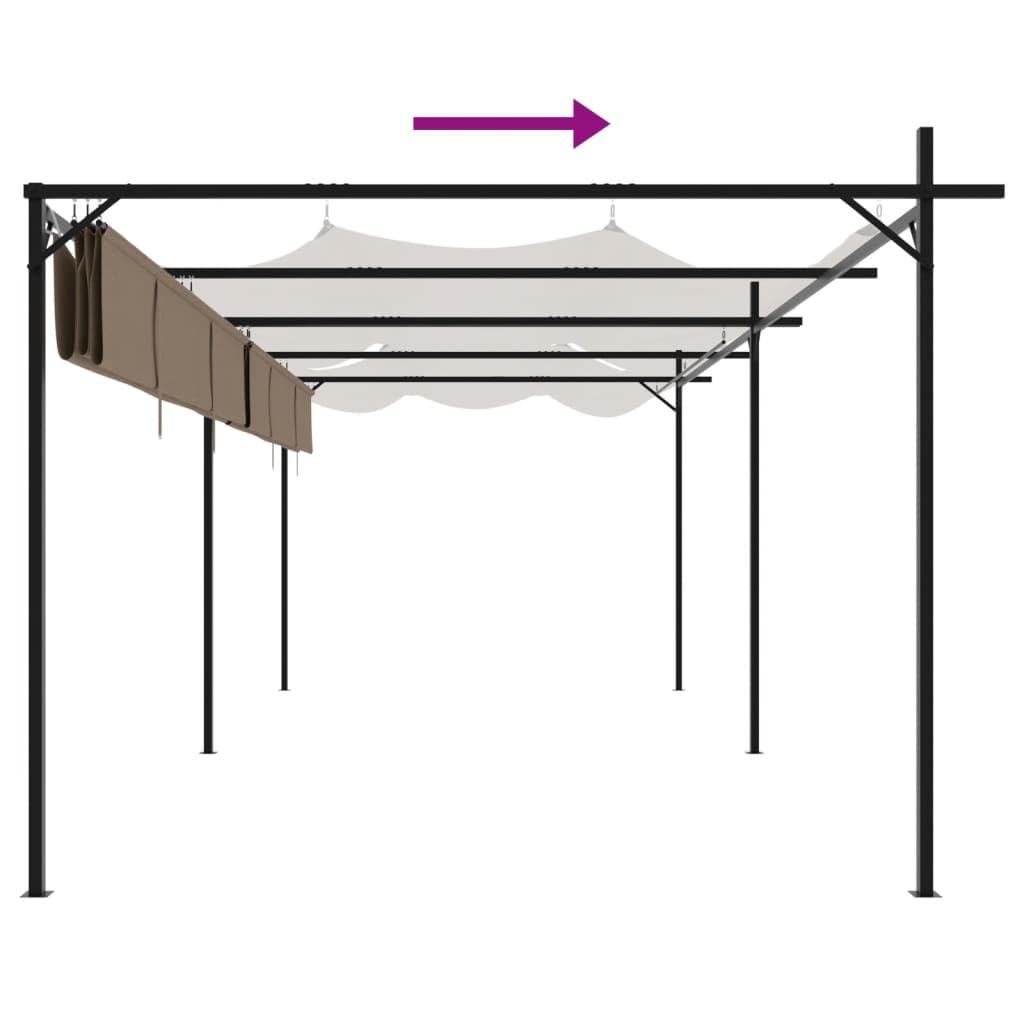 Pergola avec toit coulissant, taupe, 589 x 292 x 230 cm, cadre en aluminium revêtu par pulvérisation, toit en polyester résistant aux UV, tente de jardin pour terrasse, balcon, jardin