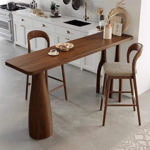 Mesa de Bar de Madera Maciza, Mesa de Comedor con Altura de mostrador con Columna y pies de Soporte Dobles en Y, Mesa de Barra de Desayuno para Sala de Estar, Cocina, Comedor, fácil Montaje (86.6in)