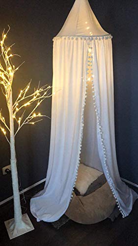 Oldpapa Crib Bed Canopy For Girls Bed With Pom Pom, Cotton Dome Mosquito Net For Baby, Kids Indoor Outdoor Playing Reading, Bedroom Decoration (White) #TOP3