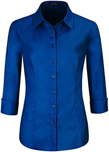 EZEN Womens Slim Fit Long Sleeve Stretchy Button Down Collar Shirt Blouse