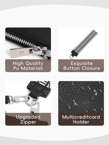 Image of CLUCI Keychain Wallet for Women PU Leather Coin Purse Detachable Dual Pouch Wristlet Wallet Zipper Pocket Black