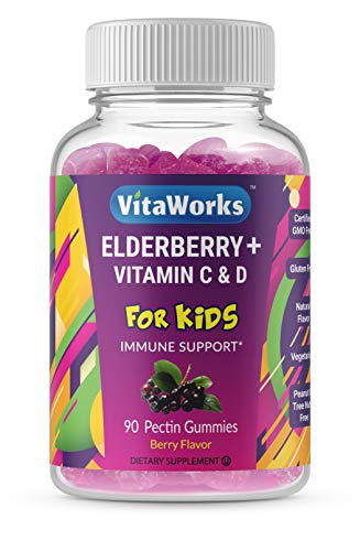 VitaWorks Sambucus Elderberry with Vitamin C and Vitamin D  for Kids  Great Tasting Natural Gummy Supplement  Gluten Free Vegetarian GMO-Free Chewable Vitamins  for Immune Support  90 Gummies