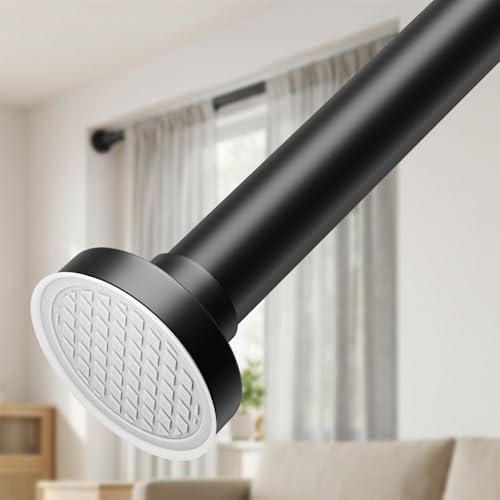 Image of ALLZONE Adjustable Tension Curtain Rod, 40-121 inches, Heavy Duty Curtain Rods No Drilling, Anti-Slip Tension Rod for Window, Shower, Outdoor & Patio, Easy to Install, 1.26In Diameter, Black