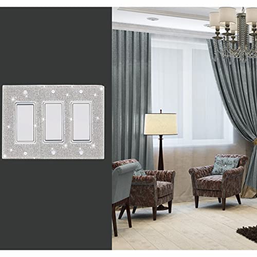 Image of Shiny Silver Rhinestones Wall Plates Light Switch Decorative Cover Plate Single Toggle For Kitchen Bathroom 3 Gang Rhinestones Outlet Covers Wall Plate
