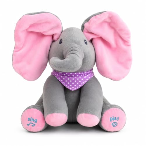 Image of Peekaboo Musical Elephant Toy for Baby Boys & Girls | Interactive Singing Plush Elephant with Moving Flapping Ears | Soft Stuffed Animal | Peekaboo Elephant Toy for Infants 3-12 Months & 1 Year Kids