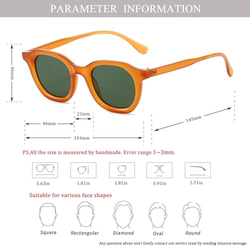 Retro Round Sunglasses for Women Men Fashion Simple Circle Sunglasses UV Protection(Orange Frame/G15 Lens)4