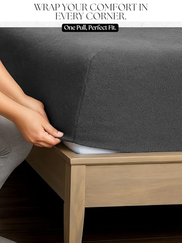 Image of VAS COLLECTIONS Luxury Warm Winter Elastic Fitted Bedsheet with 2 Pillow Covers - Ultra Soft Flannel Velvet Touch, Cozy & Wrinklefree lintfree Size - 78x72+10 Inches (Grey New)