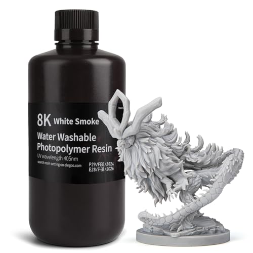 Image of ELEGOO 8K Water Washable Resin 405nm LCD UV-Curing Photopolymer 3D Printer Resin Best for 12K /14K /16K Saturn Mars Jupiter LCD MSLA DLP 3D Printer 1000Gram White Smoke