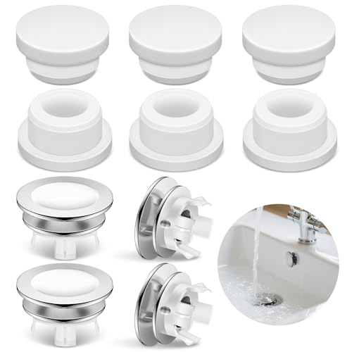 Anelli e Tappi Troppo Pieno Lavandino, 4 Anelli Cromati + 6 Tappi Silicone Copri Foro Troppo Pieno Bagno Cucina, Copertura Rotonda Decorativa per Lavello, Bidet, Vasca da Bagno