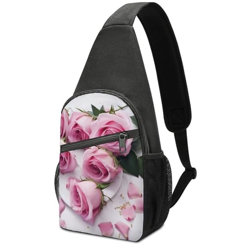 Mochila deportiva tipo sling con flores rosas