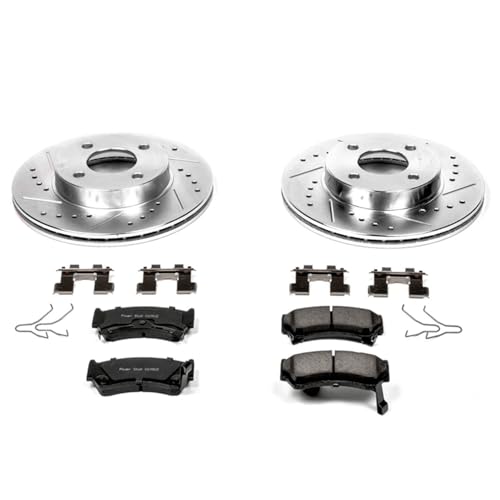 Image of PowerStop Front Brake Kit for Nissan 200SX 1995-98 | Nissan Sentra 1998-00 - Drilled and Slotted Disc Rotors with Carbon-Fiber Ceramic Brake Pads Replacement, K1172
