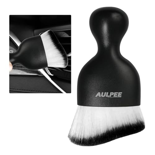 Alupee Car Detailing Brush, Curved Soft Bristles Auto Removal Dust Collectors, Universal Vehicle Dashboard, Air Conditioner Vents etc RV Interior Cleaning Tool Accessories (Black-Black/White)
