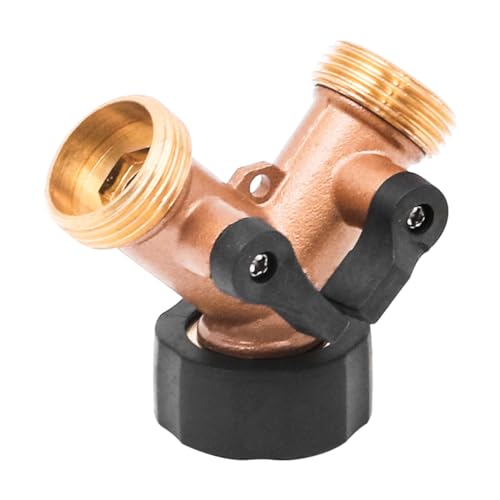 ZONADAH Brass Garden Hose Splitter 2 Way Garden Hose Adapter 3/4 inch Faucet Hose Y-Connector Irrigation Valve Diverter Connector for Garden Farm Watering - Image 2