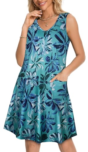 Image of elescat Womens Summer Dresses Casual V Neck Sleeveless Pockets Beach Loose Tank Sundress 2026