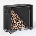 Mars Explo 4ft Firewood Log Rack with Cover Outdoor, Heavy Duty Indoor Outdoor Firewood Storage Log Rack with Cover Combo Set Black