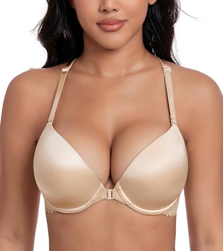 DotVol Women's Front Closure Push Up Convertible Bohemian Back Underwire Everyday Bra