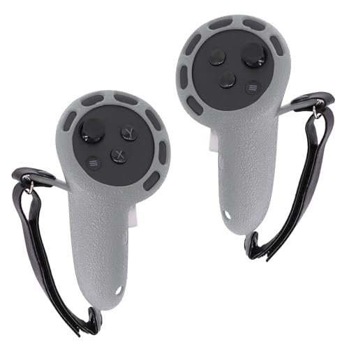 VR Touch Controller Grips Cover for Meta/Oculus Quest 3 Accessories, Silicone Non-Slip Handle Cover with Adjustable Knuckle Strap Fits Small and Medium Hands (Grey)