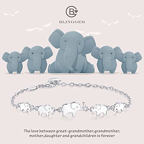 BlingGem Elephants Bracelet for Women 925 Sterling Silver Generations Bracelet for Grandmother Mother Daughter Bracelets Animal Jewelry Mothers'Day Birthday Gifts for Women Mom Wife Family3