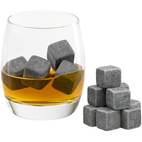 Grenhaven 9er Set Whisky-Steine Grau aus natürlichem Speckstein- on The Rocks Kühlsteine mit praktischen Stoffbeutel