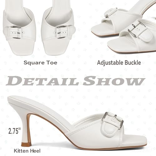 Image of Goiphrri Kitten Heels for Women Summer Heeled Sandals | Slip On Mule Heels with Adjustable Buckle Strap Wide Feet Open Toe Heels for Women Daily Vacation Fashion Dressy