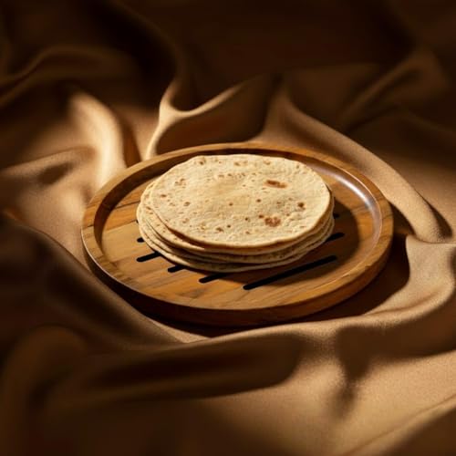 Image of ZENOVIA Roti Cooling & Serving Wooden Plate 12 Inch | Premium Teak Wood, Anti-Slip Pads, Anti-Moisture & Termite-Free, Chapati Serving Stand