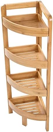 Étagère d'angle en bambou pour salle de bain avec 4 étagères, hau...
