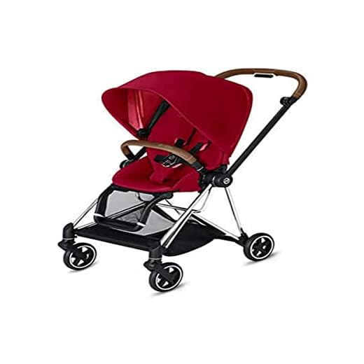 Cybex Mios 2 Complete Stroller, One-Hand Compact Fold, Reversible Seat, Smooth Ride All-Wheel Suspension, Extra Storage, Adjustable Leg Rest, True Red Seat with Chrome/Brown Frame